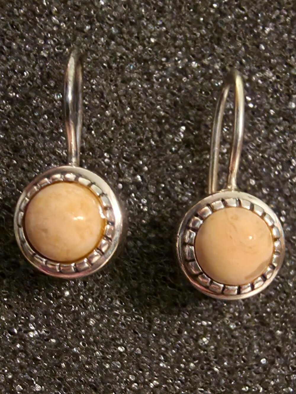 Natural Yellow Jasper Round Cabochon Sterling Silver Dangle Drop Earrings Boho